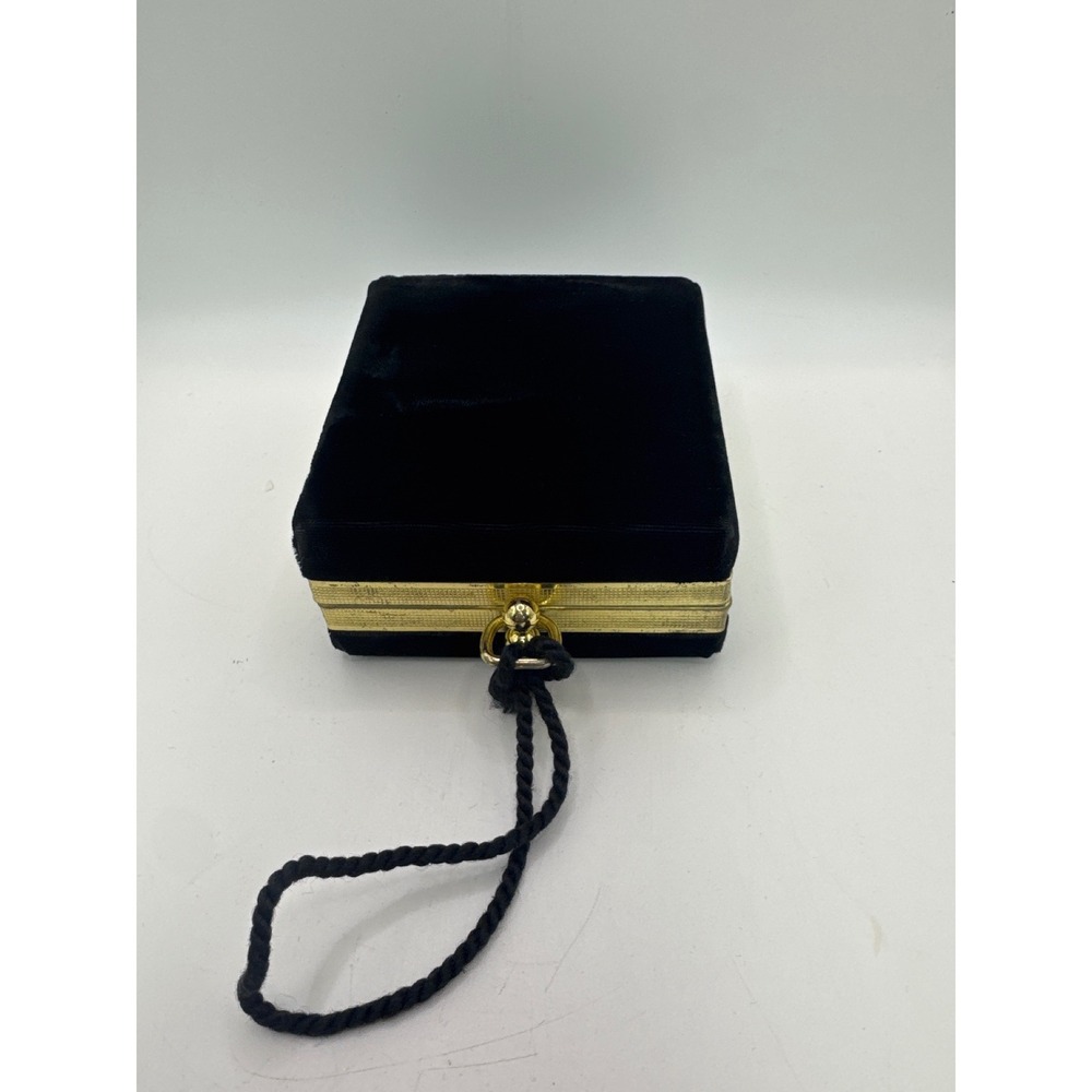 Vintage Lady Ronson Superbe Black Velvet Jewelry Trinket Box Case Gold Trim 1950 - Picture 4 of 9